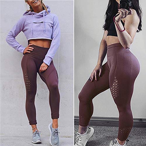 FITTOO Leggings Sin Costuras Corte de Malla Mujer Pantalon Deportivo Alta Cintura Yoga Elásticos Fitness Seamless #1 Morado Small