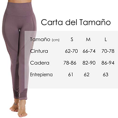 FITTOO Leggings Sin Costuras Corte de Malla Mujer Pantalon Deportivo Alta Cintura Yoga Elásticos Fitness Seamless #1 Morado Small