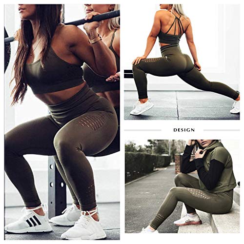 FITTOO Leggings Sin Costuras Corte de Malla Mujer Pantalon Deportivo Alta Cintura Yoga Elásticos Fitness Seamless #1 Verde Medium