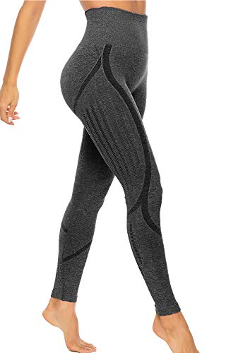 FITTOO Leggings Sin Costuras Corte de Malla Mujer Pantalon Deportivo Alta Cintura Yoga Elásticos Fitness Seamless Negro-4 Small