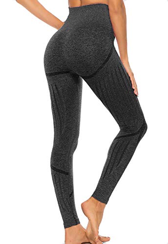 FITTOO Leggings Sin Costuras Corte de Malla Mujer Pantalon Deportivo Alta Cintura Yoga Elásticos Fitness Seamless Negro-4 Small