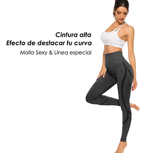 FITTOO Leggings Sin Costuras Corte de Malla Mujer Pantalon Deportivo Alta Cintura Yoga Elásticos Fitness Seamless Negro-4 Small