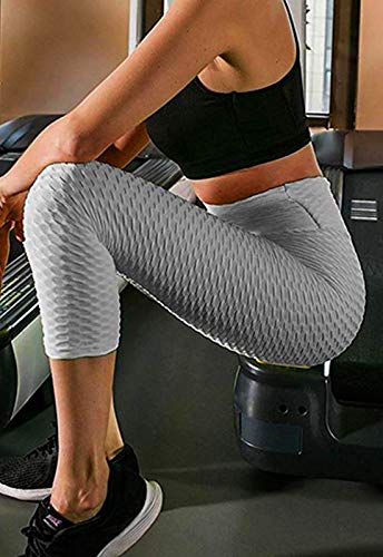 FITTOO Mallas 3/4 Leggings Mujer Pantalones de Yoga Alta Cintura Elásticos y Transpirables Gris M