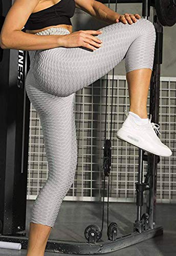 FITTOO Mallas 3/4 Leggings Mujer Pantalones de Yoga Alta Cintura Elásticos y Transpirables Gris M