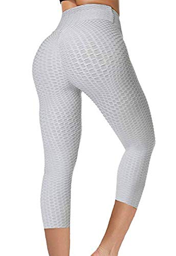 FITTOO Mallas 3/4 Leggings Mujer Pantalones de Yoga Alta Cintura Elásticos y Transpirables Gris M