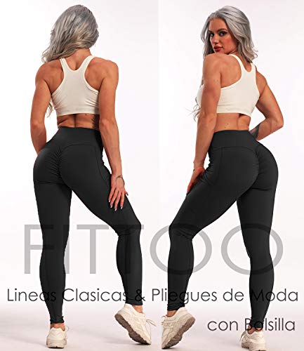 FITTOO Mallas Leggings Mujer Pantalones Deportivos Yoga Alta Cintura Elásticos Transpirables Negro S