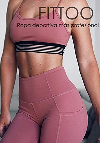 FITTOO Mallas Leggings Mujer Pantalones Deportivos Yoga Alta Cintura Elásticos Transpirables Rosa S