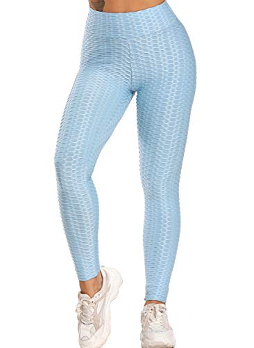 FITTOO Mallas Pantalones Deportivos Leggings Mujer Yoga Alta Cintura Gran Elásticos Fitness   Azul Cielo M