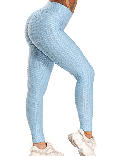 FITTOO Mallas Pantalones Deportivos Leggings Mujer Yoga Alta Cintura Gran Elásticos Fitness   Azul Cielo M