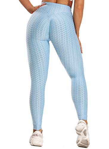 FITTOO Mallas Pantalones Deportivos Leggings Mujer Yoga Alta Cintura Gran Elásticos Fitness   Azul Cielo M