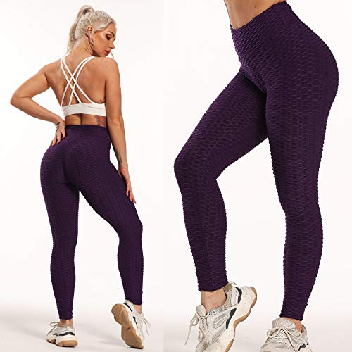 FITTOO Mallas Pantalones Deportivos Leggings Mujer Yoga Alta Cintura Gran Elásticos Fitness Morado S