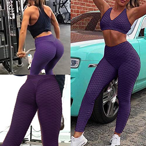 FITTOO Mallas Pantalones Deportivos Leggings Mujer Yoga Alta Cintura Gran Elásticos Fitness Morado S