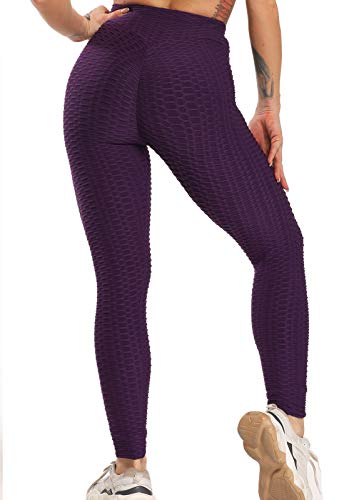 FITTOO Mallas Pantalones Deportivos Leggings Mujer Yoga Alta Cintura Gran Elásticos Fitness Morado S