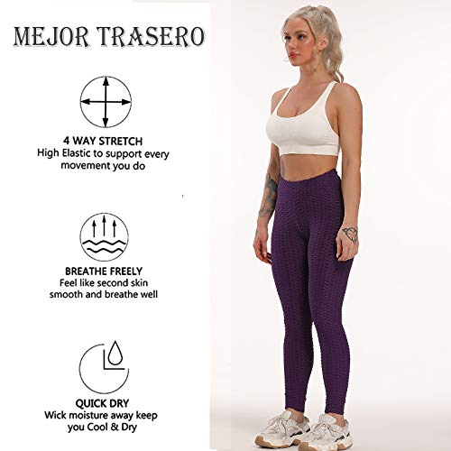 FITTOO Mallas Pantalones Deportivos Leggings Mujer Yoga Alta Cintura Gran Elásticos Fitness Morado S