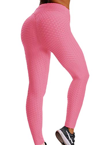 FITTOO Mallas Pantalones Deportivos Leggings Mujer Yoga Alta Cintura Gran Elásticos Fitness  Rosa M