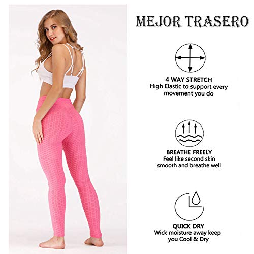 FITTOO Mallas Pantalones Deportivos Leggings Mujer Yoga Alta Cintura Gran Elásticos Fitness  Rosa M