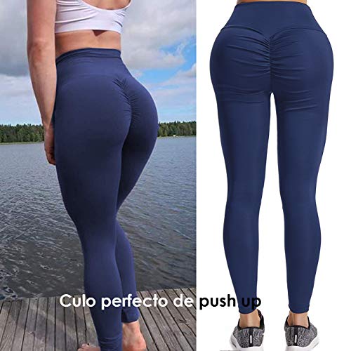 FITTOO Mallas Pantalones Deportivos Leggings Mujer Yoga de Alta Cintura Elásticos y Transpirables para Yoga Running Fitness con Gran Elásticos Azul Oscuro S