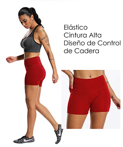 FITTOO Pantalones Cortos Leggings Mujer Mallas Yoga Alta Cintura Elásticos Transpirables #1 Rojo XL