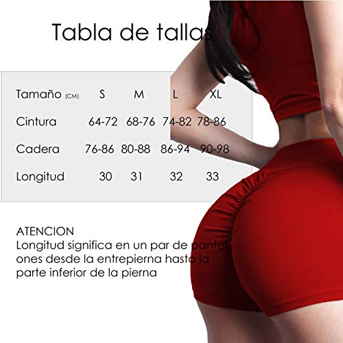 FITTOO Pantalones Cortos Leggings Mujer Mallas Yoga Alta Cintura Elásticos Transpirables #1 Rojo XL