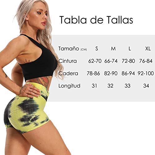 FITTOO Pantalones Cortos Leggings Mujer Mallas Yoga Alta Cintura Elásticos Transpirables #2 Amarillo & Negro M