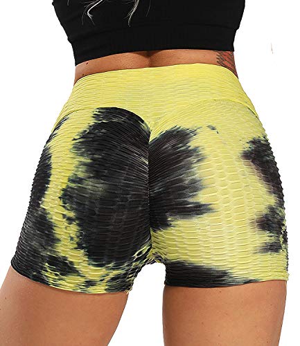 FITTOO Pantalones Cortos Leggings Mujer Mallas Yoga Alta Cintura Elásticos Transpirables #2 Amarillo & Negro M