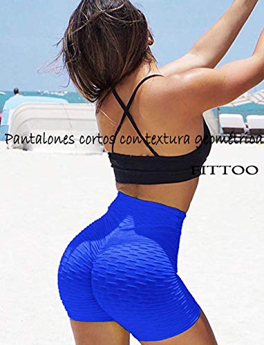 FITTOO Pantalones Cortos Leggings Mujer Mallas Yoga Alta Cintura Elásticos Transpirables #2 Azul M