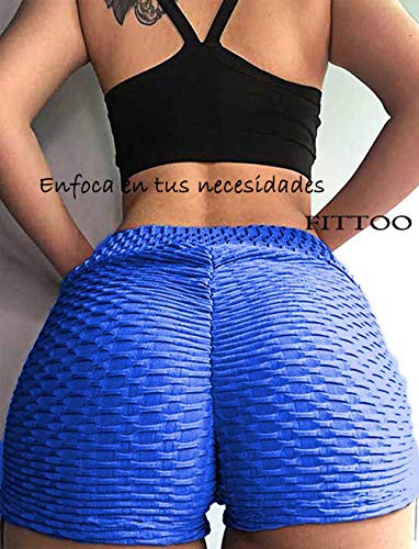 FITTOO Pantalones Cortos Leggings Mujer Mallas Yoga Alta Cintura Elásticos Transpirables #2 Azul M