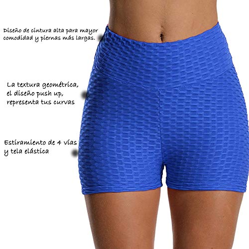 FITTOO Pantalones Cortos Leggings Mujer Mallas Yoga Alta Cintura Elásticos Transpirables #2 Azul M