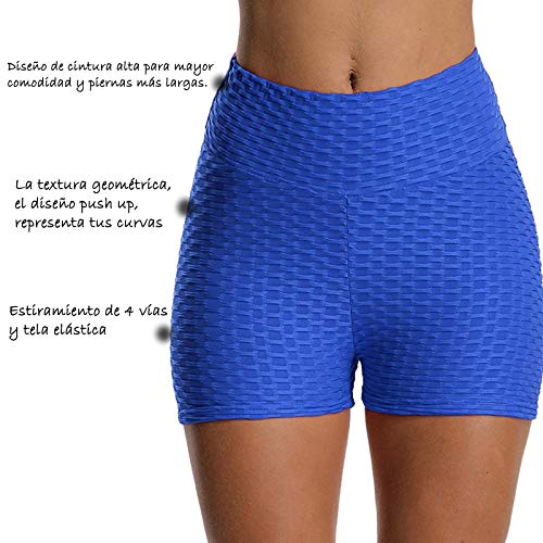 FITTOO Pantalones Cortos Leggings Mujer Mallas Yoga Alta Cintura Elásticos Transpirables #2 Azul S