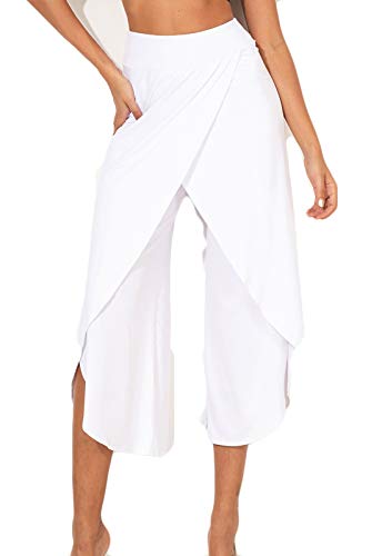 FITTOO Pantalones De Yoga Sueltos Cintura Alta Mujer Pantalones Largos Deportivos Suaves y Cómodos1080#4 Blanco M