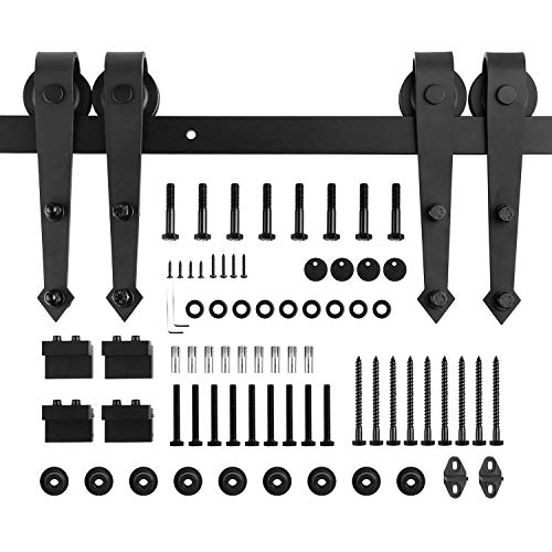 FIXKIT 12.0Ft 366cm Herraje Puerta Corredera, Kit Guia Puerta Corredera ,Rieles para Puertas Correderas, Juego de Piezas de Metal Carril para Puerta Deslizante 366 * 4 * 0.6cm