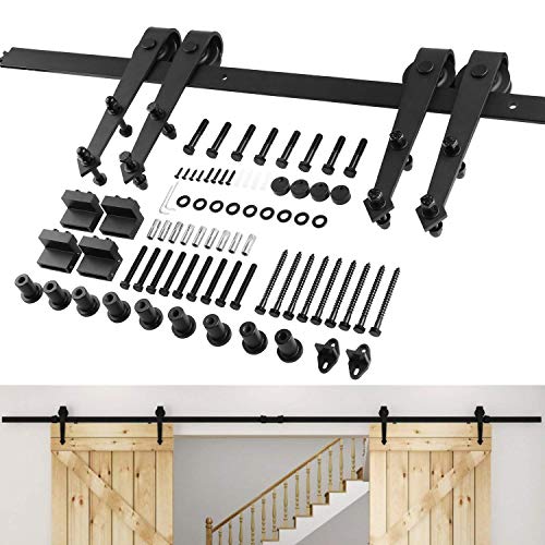 FIXKIT 12.0Ft 366cm Herraje Puerta Corredera, Kit Guia Puerta Corredera ,Rieles para Puertas Correderas, Juego de Piezas de Metal Carril para Puerta Deslizante 366 * 4 * 0.6cm