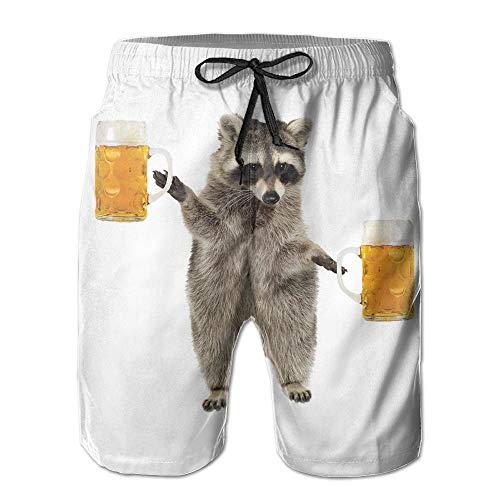 fjfjfdjk Mens/Men's Funny Raccoon Wite Beer Summer Beach Shorts Casual Pants Printing Quick Dry Beach Shorts Swim Trunk X-Large