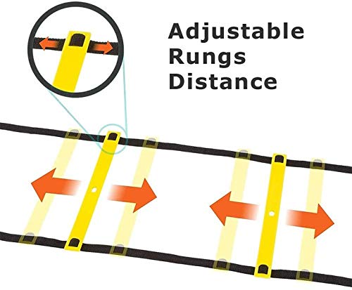 FJYOURIA Escalera de Agilidad, Escalera de Entrenamiento Ajustable de 6 m con 12 peldaños y Bolsa de Transporte Gratuita (Amarillo)