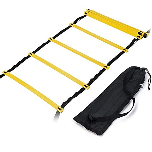 FJYOURIA Escalera de Agilidad, Escalera de Entrenamiento Ajustable de 6 m con 12 peldaños y Bolsa de Transporte Gratuita (Amarillo)