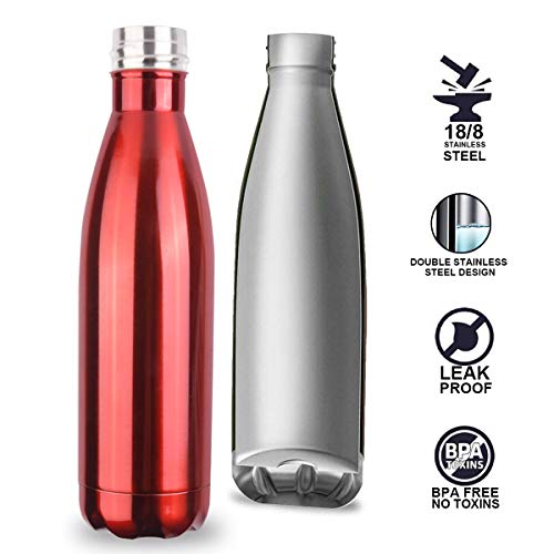 flintronic Botella Termica, 500ML Botella de Agua de Acero Inoxidable, Aislamiento de Vacío de Doble Pared, Botellas de Frío/Caliente Sin BPA & Eco Friendly, con 1 Portavasos y 1 Cepillo