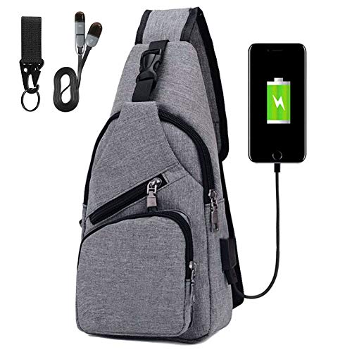 flintronic Sling Bag, Bolsa de Pecho con Puerto de Carga USB, Puerto Crossbody para Hombres Mujeres Senderismo Ligero Ciclismo Mochila de Viaje para Acampar (Incluye 1 Cable USB)