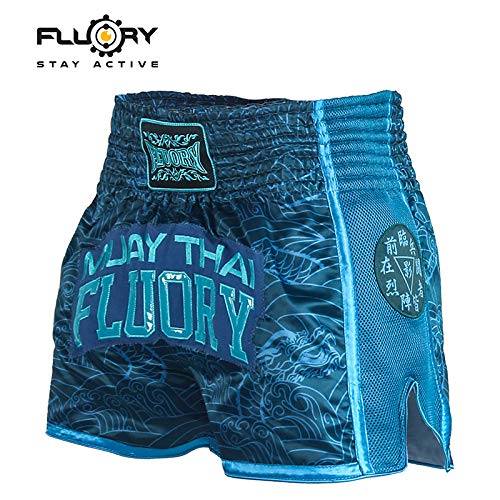 FLUORY Pantalones cortos de Muay Thai, resistentes al desgarro, para artes marciales, artes marciales mixtas, ropa para hombres y mujeres, niños, color azul oscuro, tamaño extra-small