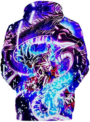FLYCHEN Sudadera con Capucha Impresa en 3D Dragon Ball para Hombre Goku Cosplay Diseños de Cosplay Wu Super Saiyan Pullover - luz Negra - XL