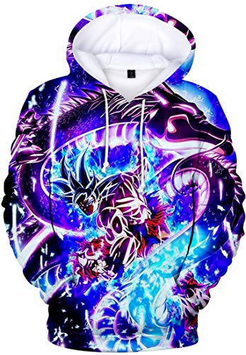 FLYCHEN Sudadera con Capucha Impresa en 3D Dragon Ball para Hombre Goku Cosplay Diseños de Cosplay Wu Super Saiyan Pullover - luz Negra - XL