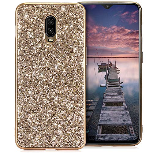 FNBK Compatible con Funda OnePlus 6T Carcasa TPU Gel Silicona Cover Brillante Protectora Flexible Suave Bumper Teléfono Caso Lujosa Móvil Case Delgada a Prueba de Choques Fundas,Oro