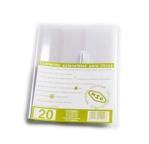 Forros para libro MSO, Medida 21 cm altura, ancho ajustable, Material LDPE Pack de 5 unidades.