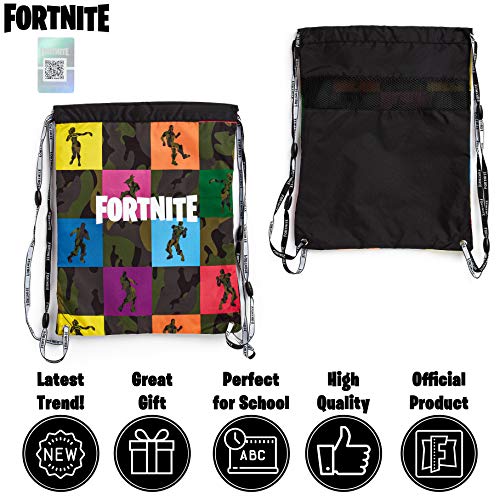 Fortnite Mochila de Cuerdas para Niños, Bolsas con Cordón para El Colegio Deportes Playa, Mochila para Gimnasio, Regalos Originales para Chicos y Chicas