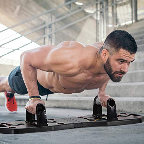 Fostoy Push Up Rack Board, 9 en 1 Push Up Tablero Plegable y Multifuncional Equipo de Fitness con Bandas de Resistencia para Hombres Mujeres Entrenamiento Muscular Gimnasio Hogar