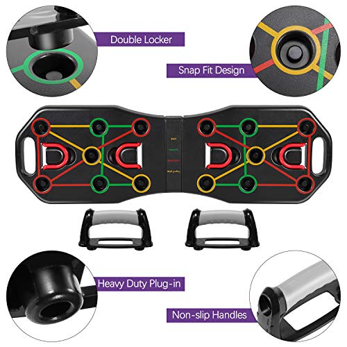 Fostoy Push Up Rack Board, 9 en 1 Push Up Tablero Plegable y Multifuncional Equipo de Fitness con Bandas de Resistencia para Hombres Mujeres Entrenamiento Muscular Gimnasio Hogar