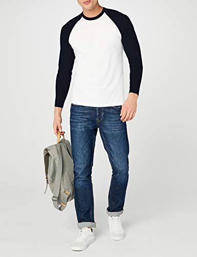 Fotl Long Sleeve Baseball tee Camisa, Multicoloured (White/Navy), L para Hombre