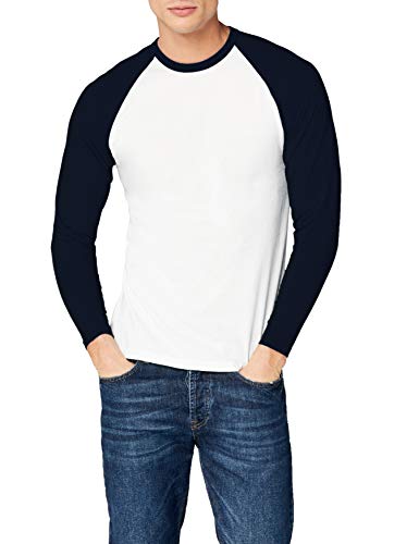 Fotl Long Sleeve Baseball tee Camisa, Multicoloured (White/Navy), L para Hombre