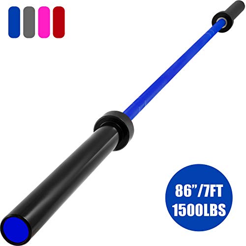 Frantools Barra de Pesas 20kg Capacidad 680KG para Placas Olímpicas de 50mm Barra olímpica 2.2M con Hebilla y Banda de Protección Barra olímpica de Acero Color Azul