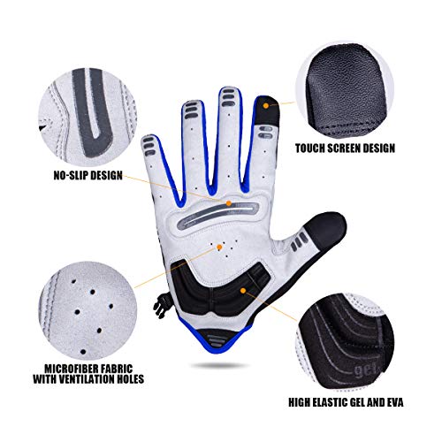 FREE SOLDIER Guantes de Ciclismo de Dedo Completo/Medio Dedo para Hombre Guantes MTB Antideslizantes Transpirables para Gimnasio Bici Motocicleta Deportes al Aire Libre(Dedo Completo/Azul,S)