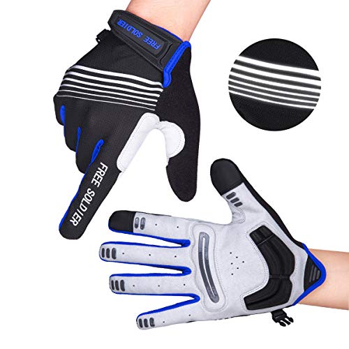 FREE SOLDIER Guantes de Ciclismo de Dedo Completo/Medio Dedo para Hombre Guantes MTB Antideslizantes Transpirables para Gimnasio Bici Motocicleta Deportes al Aire Libre(Dedo Completo/Azul,S)